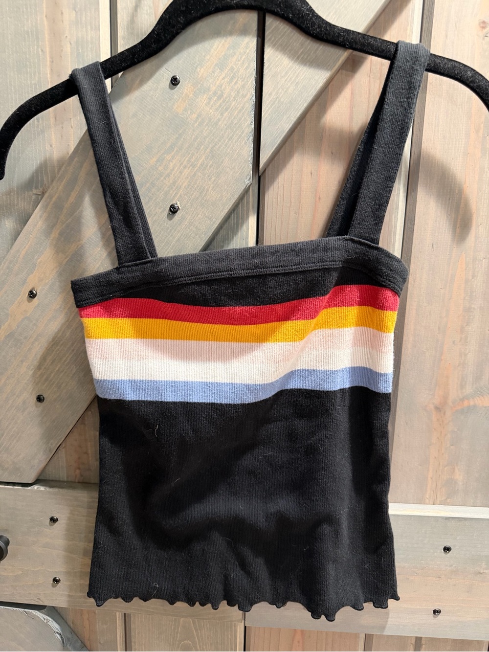AERO Seriously Soft Rainbow Stripe Square Neck Rib Knit Tank Size S